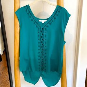 Veronica Beard sz 10 v-neck drape back green top